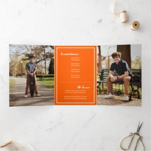 Orange Edgy Abstract Torn Photo Graduation Tri-Fold Invitation