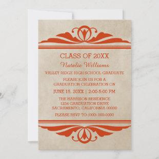 Orange Elegant Deco Graduation Invite