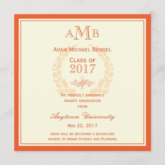 Orange Elegant Monogram Graduation Announcement