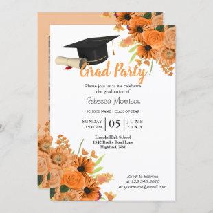 Orange Flowers 🎓 Graduation Invitation