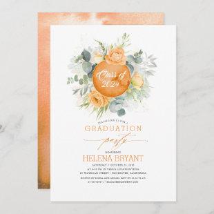 Orange Flowers Wreath Boho Fall Graduation Invitation
