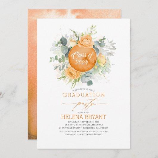 Orange Flowers Wreath Boho Fall Graduation Invitation