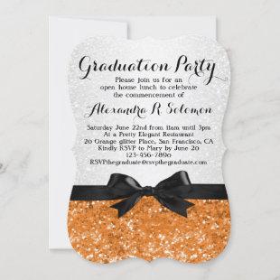 Orange Glittery Bow Graduation Party Invitation
