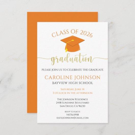 Orange & Gold Class Of Graduation Party Invitation