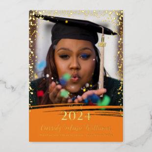 Orange Gold Confetti Foil Graduation Announcement