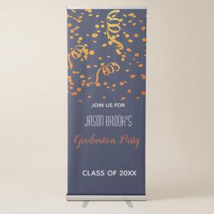 Orange Gold Confetti On Black Graduation Party Retractable Banner