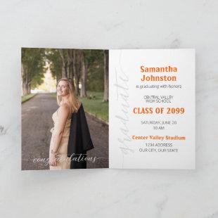 Orange Graduate Script Modern Photo Invitation