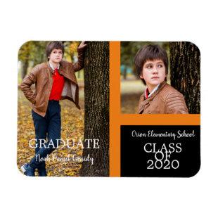 Orange Graduate Simple Two Photos Graduation Magnet