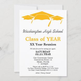Orange Graduation Caps Class Reunion  Invitation