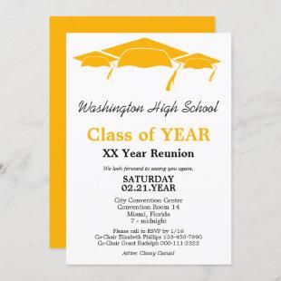 Orange Graduation Caps Class Reunion  Invitation