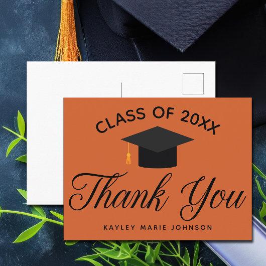 Orange Graduation Custom Class Monogram Thank You Postcard