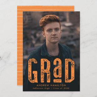 Orange Modern Grunge Grad Photo Graduation Announcement