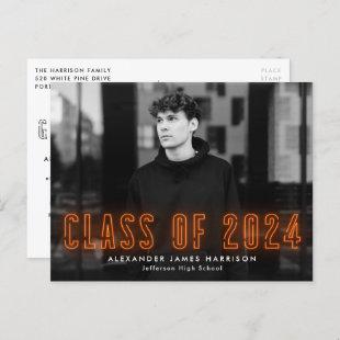 Orange Neon Class of 2024 Photo Graduation Party Invitation Postcard