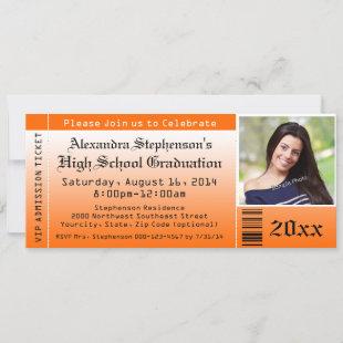 Orange Photo Graduation Ticket Invitations