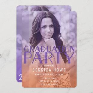 Orange Purple Graduation Party Graduate Photo Invitation
