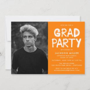 Orange Spray Paint Photo Graduation Party Invitation