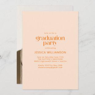 Orange Typography Blush Photo Graduation Party Invitation