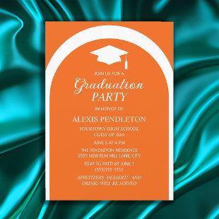 Orange White Arch High School Graduation Cap Invitation