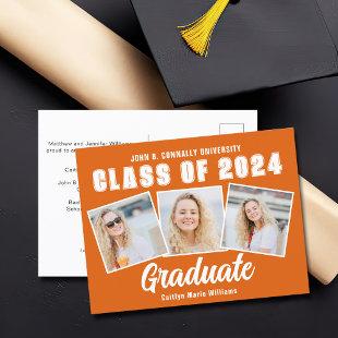 Orange White Graduate Photo Collage Graduation Announcement Postcard