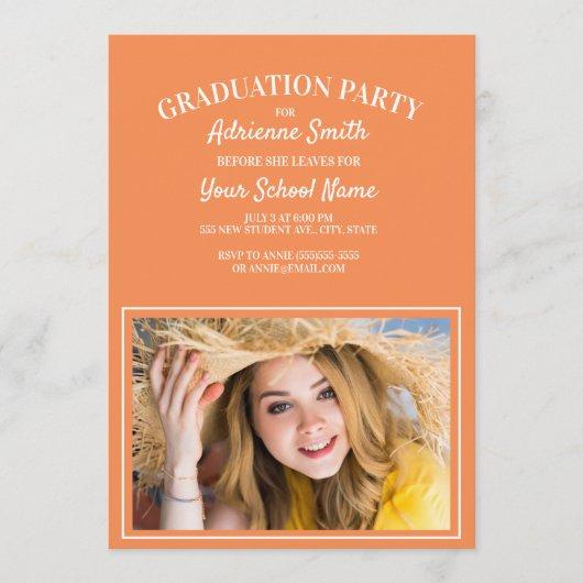 Orange White Graduation College Party Photo Invitation