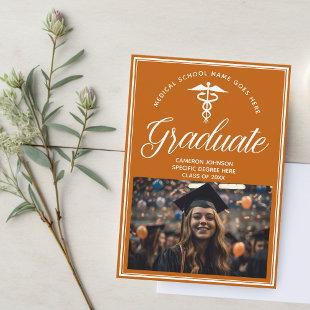 Orange White Medical School Photo Graduation Announcement