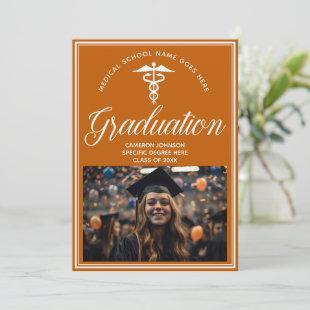 Orange White Medical School Photo Graduation Party Invitation