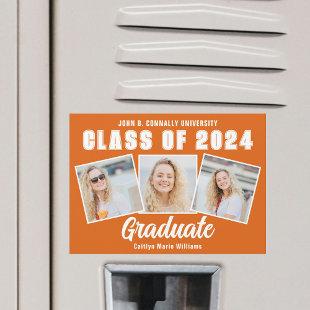 Orange White Photo Collage Graduation Magnet Card