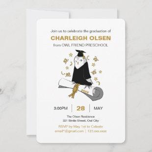 Owl in Gown and Cap Children's Graduation Party Invitation