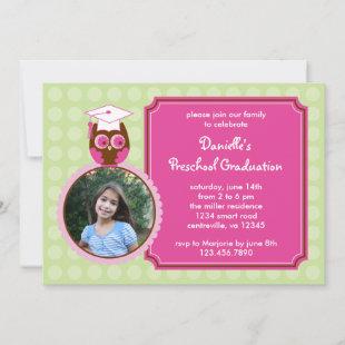 Owl Preschool Graduation Photo Invitation