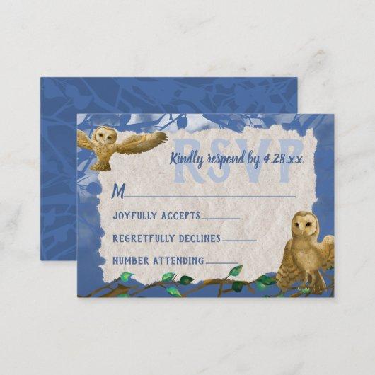 Owls, Blue & Beige Bar Mitzvah RSVP Card