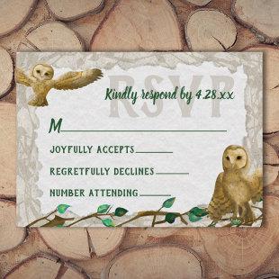 Owls, Green Leafy Rustic Bar Mitzvah RSVP Card