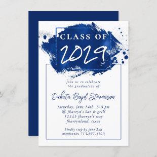 Painted Grad | Blue Splatter Brushstroke Party Invitation