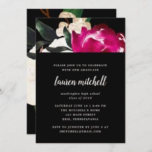 Painted Magnolia on Black | Grad Party Invitation