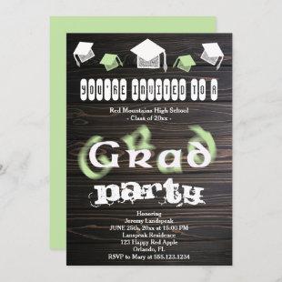 Pale Green Blurry Text for Graduation House Party Invitation