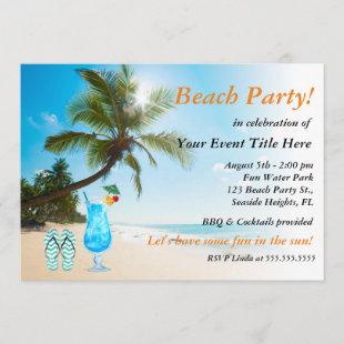 Palm Tree Cocktail Adult's Beach Party Invitation