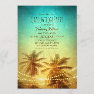 Palm Tree Sunset Beach Tropical Graduation Party Invitation