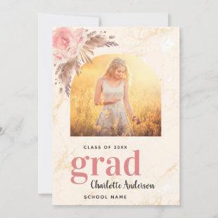 Pampas grass blush rose gold marble graduation announcement