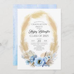 Pampas Grass Dusty Blue Flowers Graduation Party Invitation