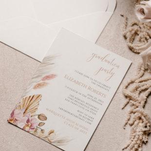 Pampas Grass Dusty Pink Floral Graduation Party Invitation