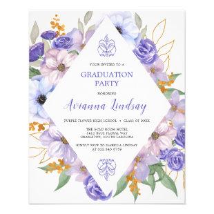 PAPER Purple Floral Graduation Party Invitation