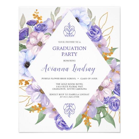 PAPER Purple Floral Graduation Party Invitation