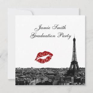 Paris France Skyline Kiss #1 BW Graduation Invitation