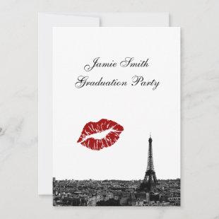 Paris France Skyline Kiss #1 BW V Graduation Invitation