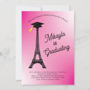 Paris French Eiffel Tower Graduation Party Pink Invitation