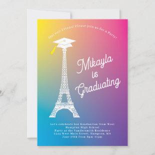 Paris French Eiffel Tower Graduation Party Rainbow Invitation