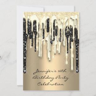 Party 16th Bridal Shower Black  Glitter Drips  Invitation