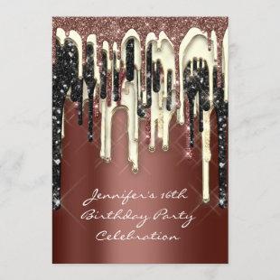 Party 16th Brown Brown Glitter Drips Invitation