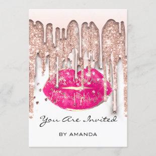 Party 16th Red Kiss Lips Rose Glitter White Pink Invitation