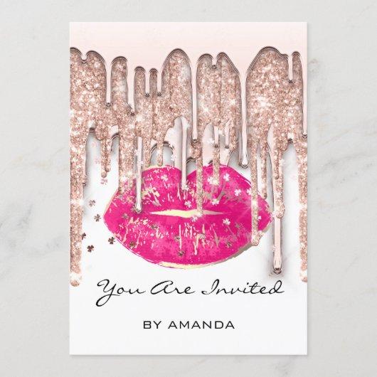 Party 16th Red Kiss Lips Rose Glitter White Pink Invitation