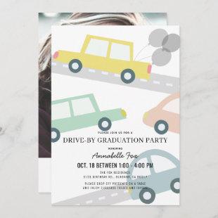Pastel Color Cars Photo Drive-by Graduation Party Invitation
